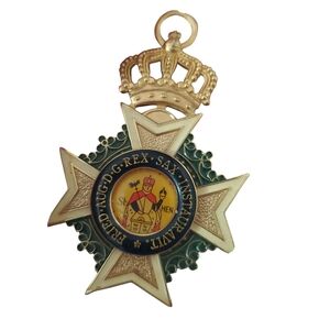 Gold-tone and Green Medal with Crown Design